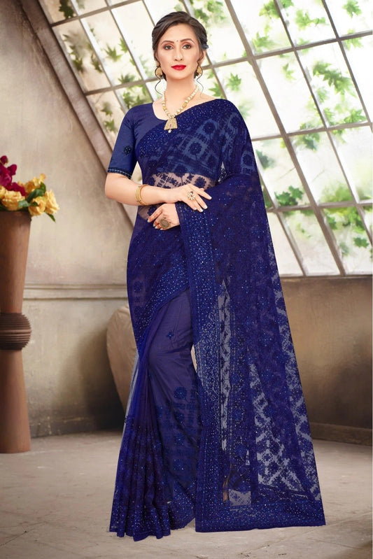 Blue Net Embroidery Saree NCSD10910664