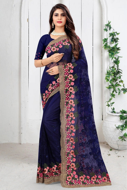 Blue Net Embroidery Saree NCSD10910696
