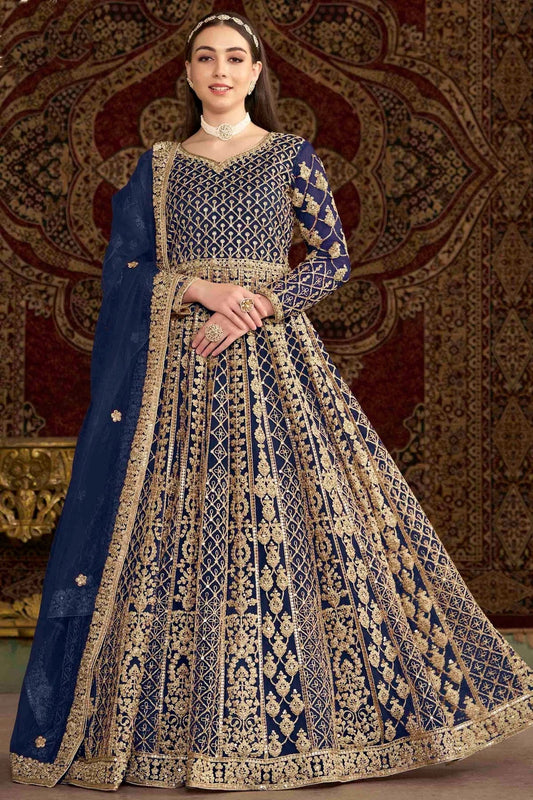 Blue Net Semi Stitched Anarkali Suit NCSM10510133