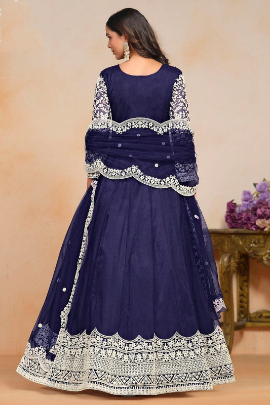 Blue Net Semi Stitched Anarkali Suit NCSM10510188