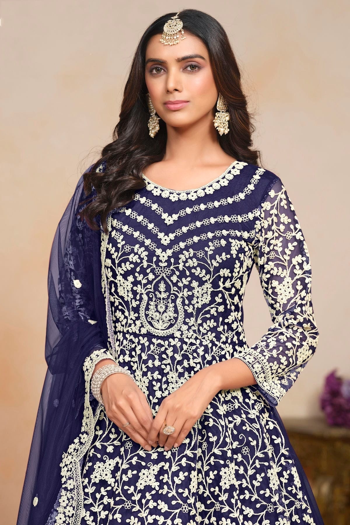 Blue Net Semi Stitched Anarkali Suit NCSM10510188