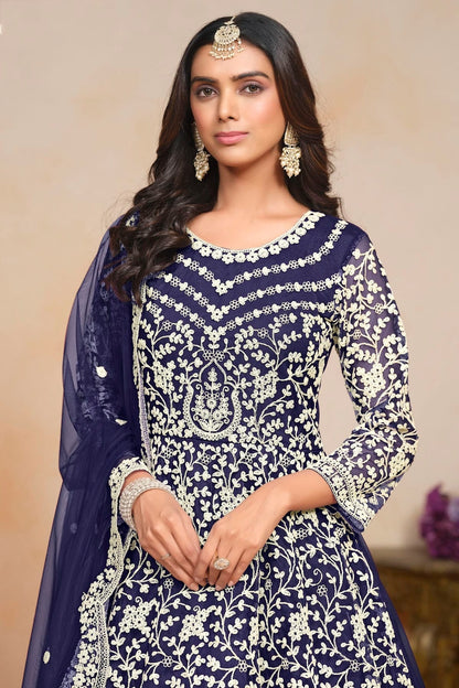 Blue Net Semi Stitched Anarkali Suit NCSM10510188