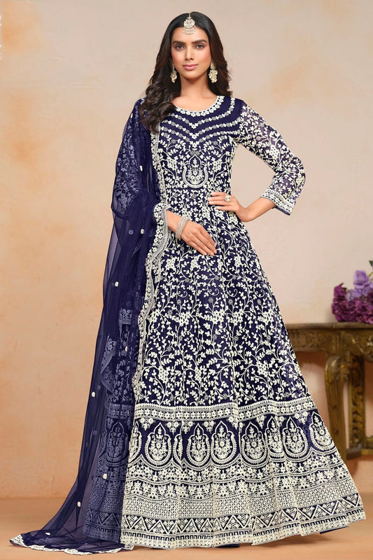 Blue Net Semi Stitched Anarkali Suit NCSM10510188