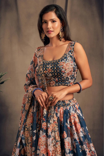 Blue Organza Lehenga Choli NCLC10110333
