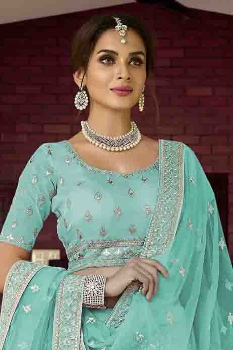 Blue Organza Resham Lehenga Choli NCLC10810407