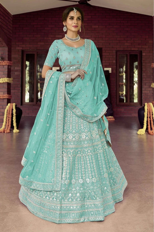 Blue Organza Resham Lehenga Choli NCLC10810407