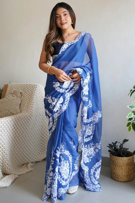 Blue Organza Silk Designer Saree NCSD11111743