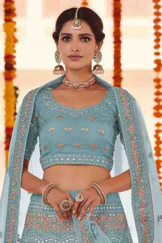 Blue Organza Thread Lehenga Choli NCLC10810427
