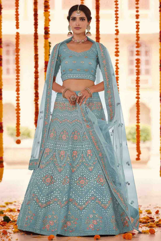 Blue Organza Thread Lehenga Choli NCLC10810427