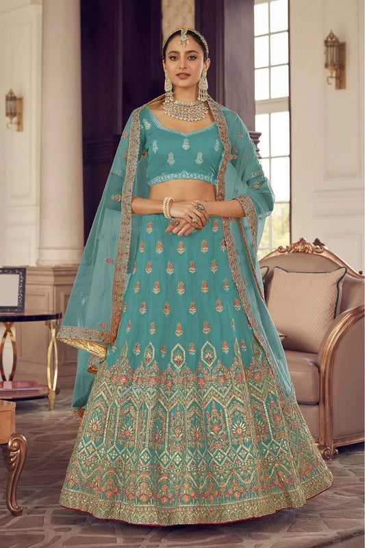 Blue Organza Thread Lehenga Choli NCLC10810433