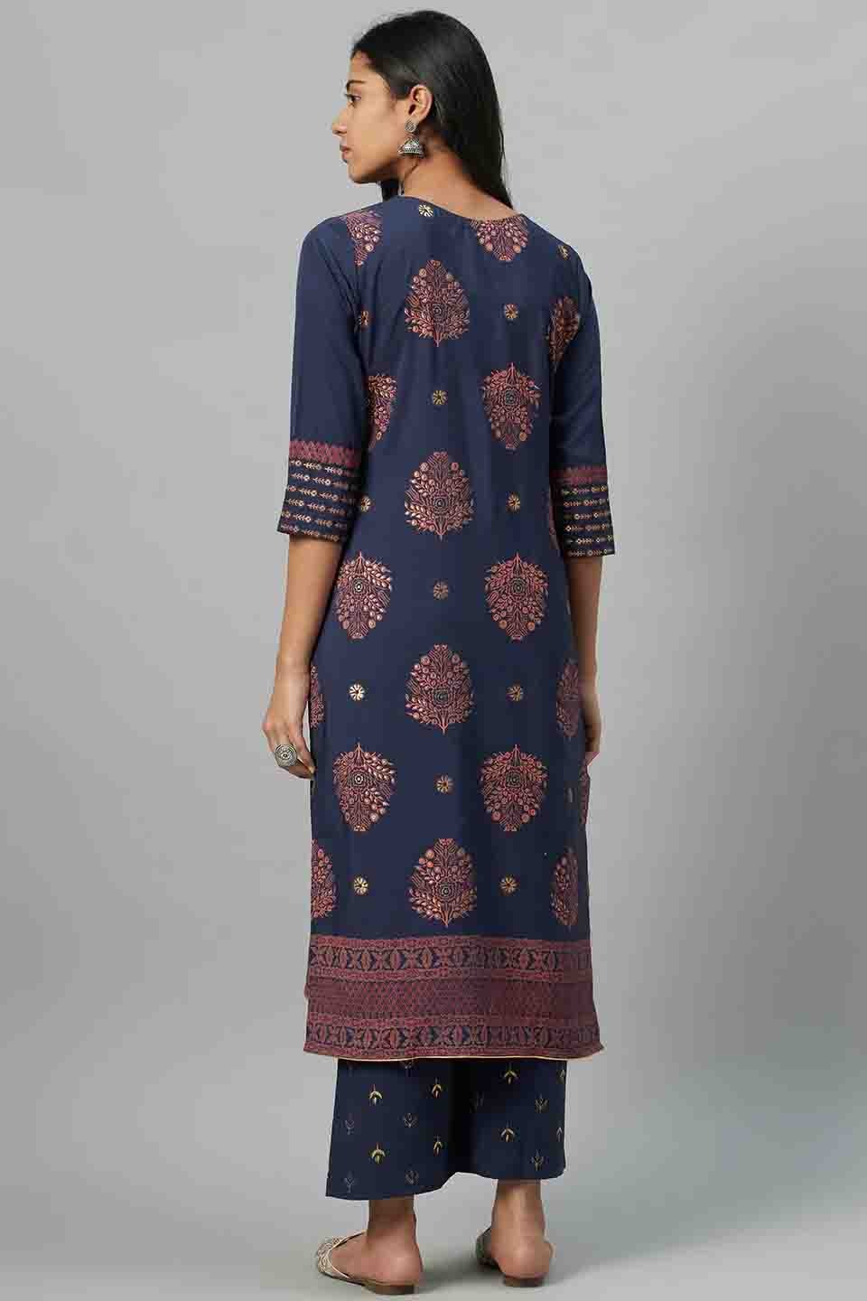 Blue Plus Size Crepe Party Wear KurtiSet  NCKR10610120