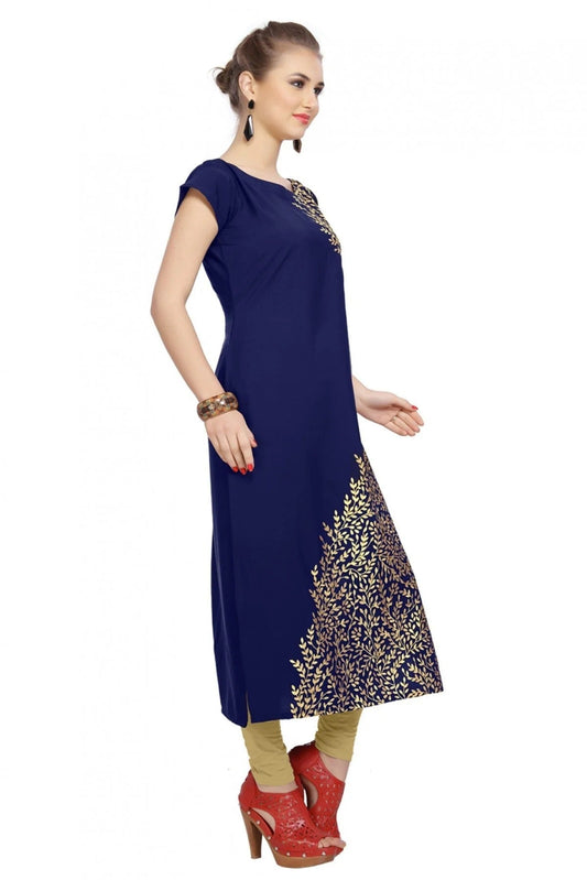 Blue Plus Size Crepe Straight Kurti NCKR10610173