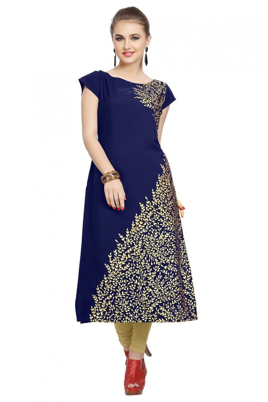 Blue Plus Size Crepe Straight Kurti NCKR10610173