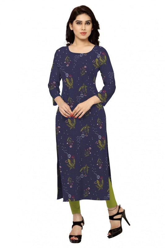 Blue Plus Size Crepe Straight Kurti NCKR10610182