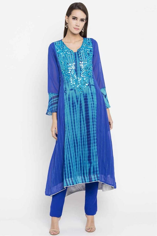 Blue Plus Size Faux Georgette Embroidery Kurti NCKR10710099