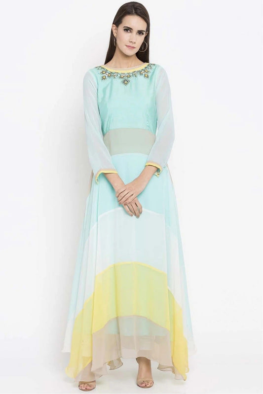 Blue Plus Size Faux Georgette Embroidery Kurti NCKR10710196
