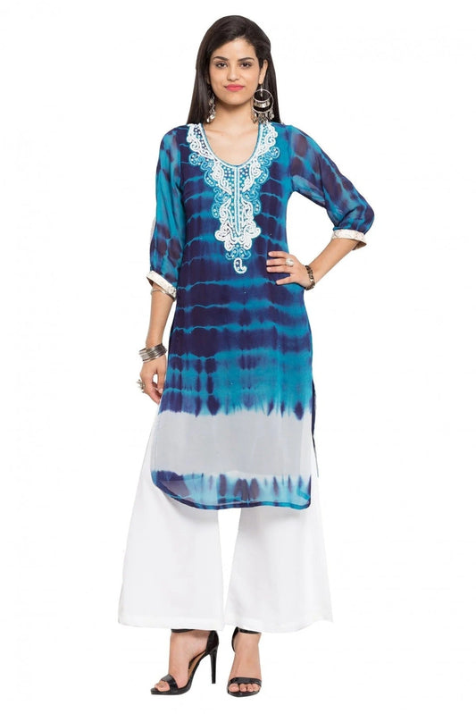 Blue Plus Size Faux Georgette Kurti NCKR10710143