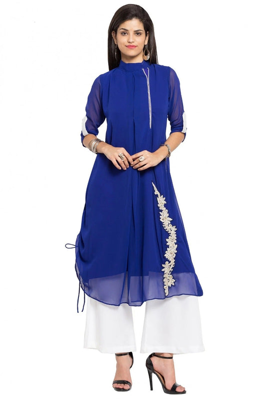 Blue Plus Size Faux Georgette Kurti NCKR10710153