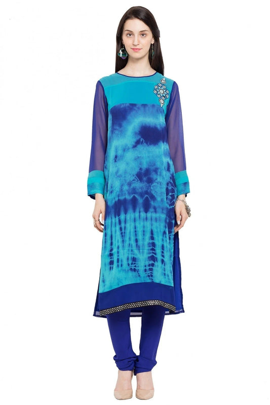 Blue Plus Size Faux Georgette Kurti NCKR10710155