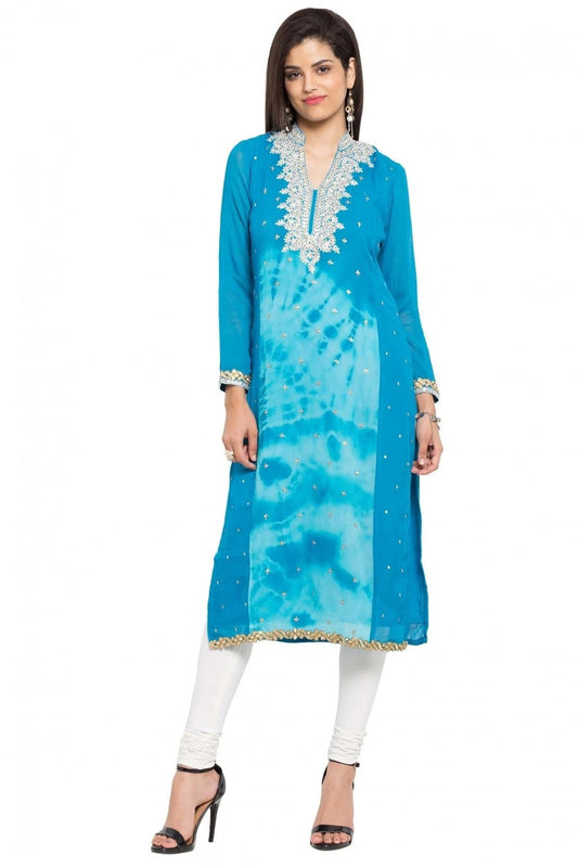 Blue Plus Size Faux Georgette Kurti NCKR10710164