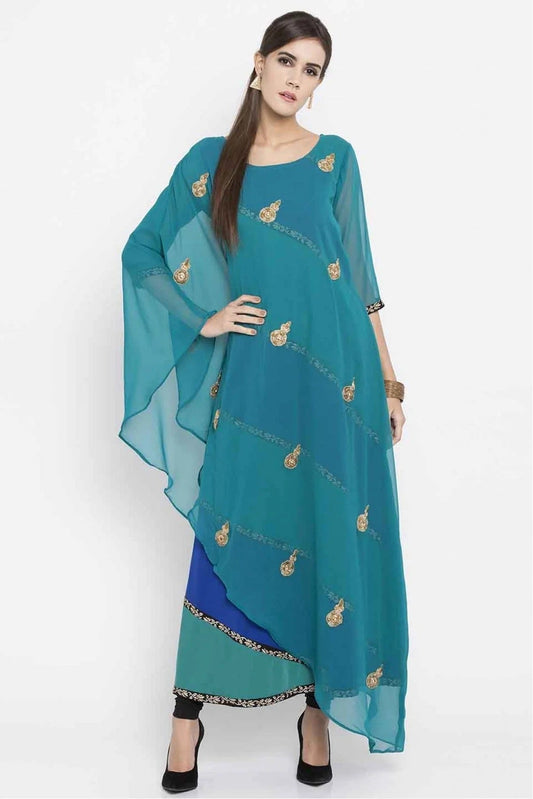 Blue Plus Size Faux Georgette Kurti NCKR10710181