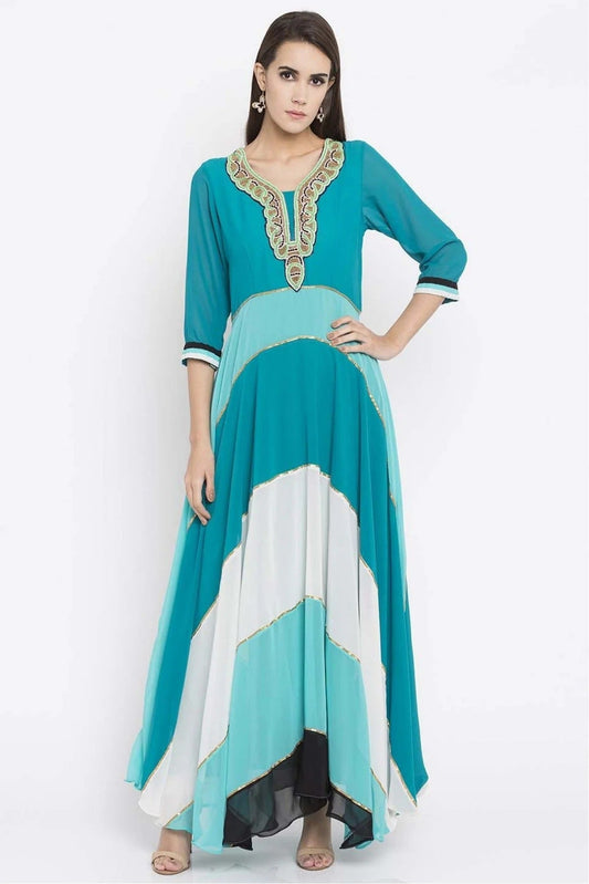 Blue Plus Size Faux Georgette Kurti NCKR10710188