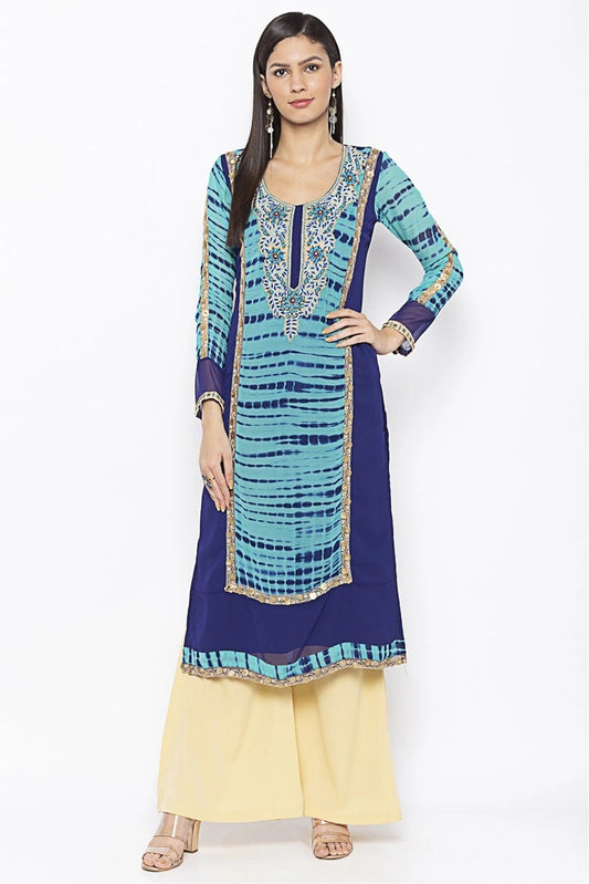 Blue Plus Size Georgette Embroidery Kurta Set NCKR10710232