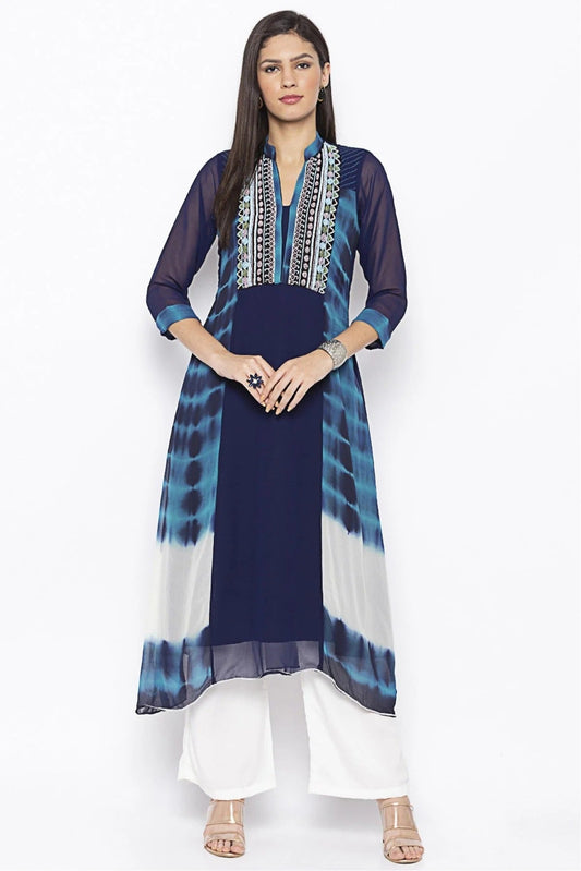 Blue Plus Size Georgette Embroidery Kurta Set NCKR10710233