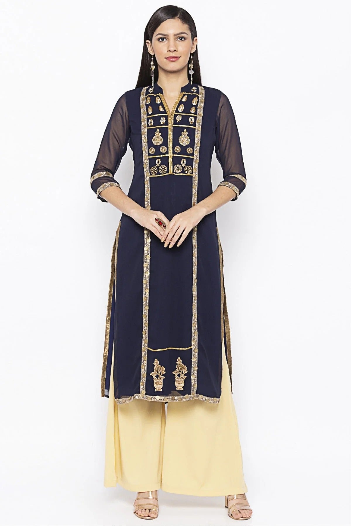 Blue Plus Size Georgette Embroidery Kurta Set NCKR10710238
