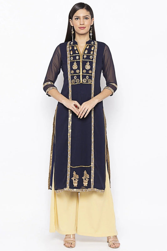 Blue Plus Size Georgette Embroidery Kurta Set NCKR10710238
