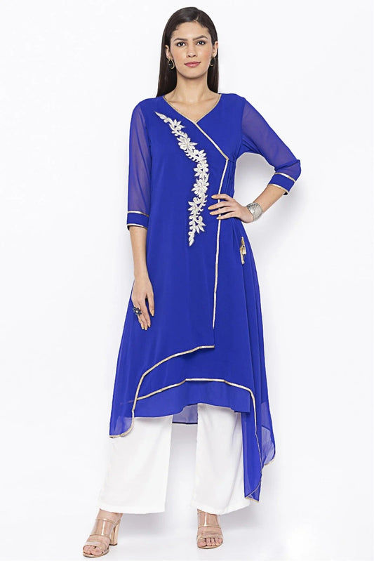 Blue Plus Size Georgette Embroidery Kurta Set NCKR10710263