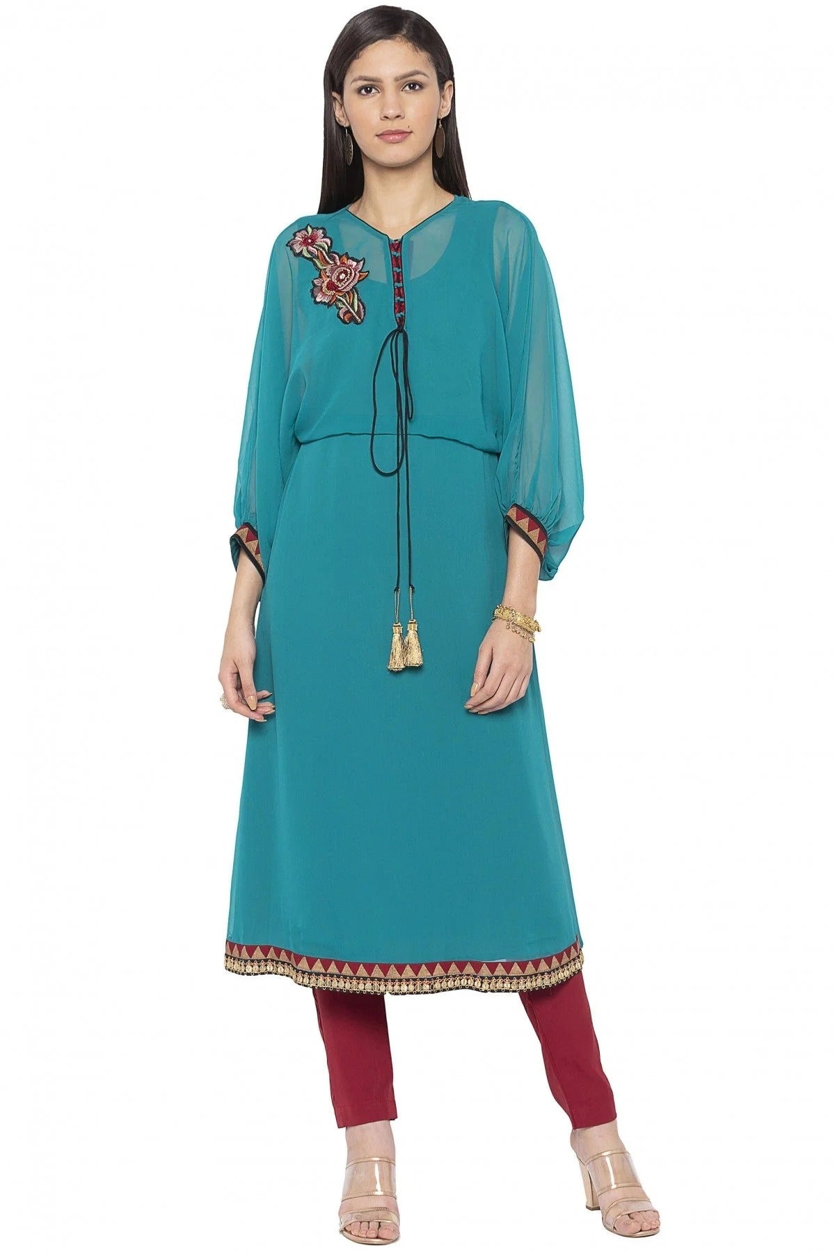 Blue Plus Size Georgette Embroidery Kurta Set NCKR10710266