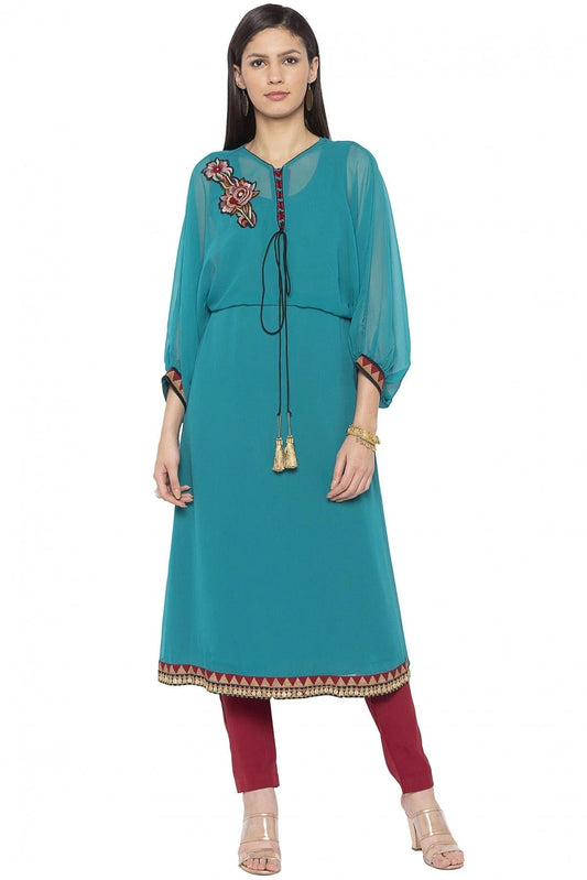 Blue Plus Size Georgette Embroidery Kurta Set NCKR10710266