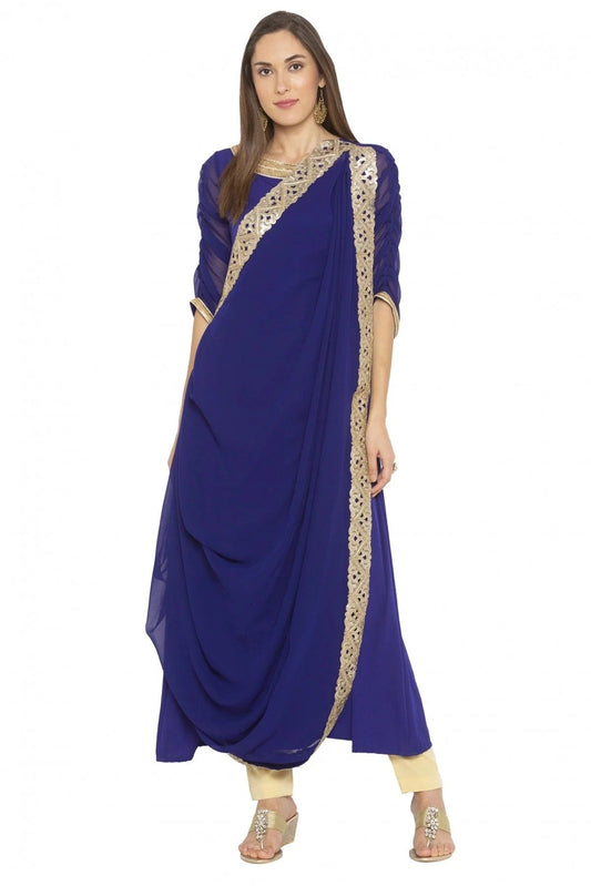 Blue Plus Size Georgette Embroidery Kurta Set NCKR10710277
