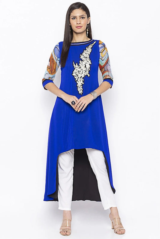 Blue Plus Size Georgette Embroidery Kurta Set NCKR10710354