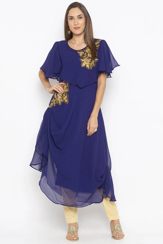 Blue Plus Size Georgette Embroidery Kurta Set NCKR10710457