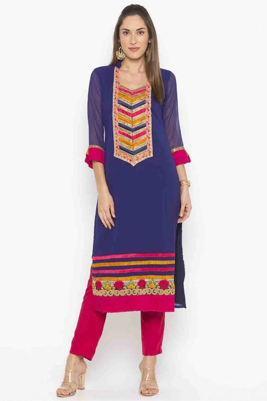 Blue Plus Size Georgette Embroidery Kurti NCKR10710109