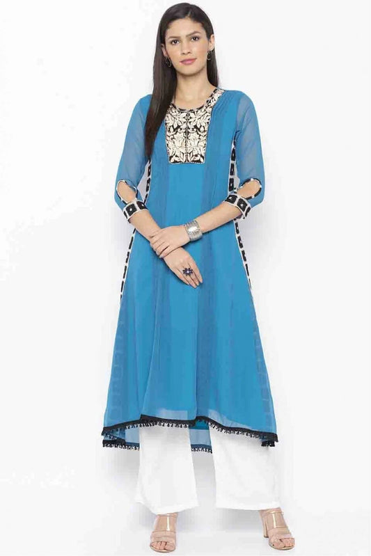 Blue Plus Size Georgette Embroidery Kurti NCKR10710117