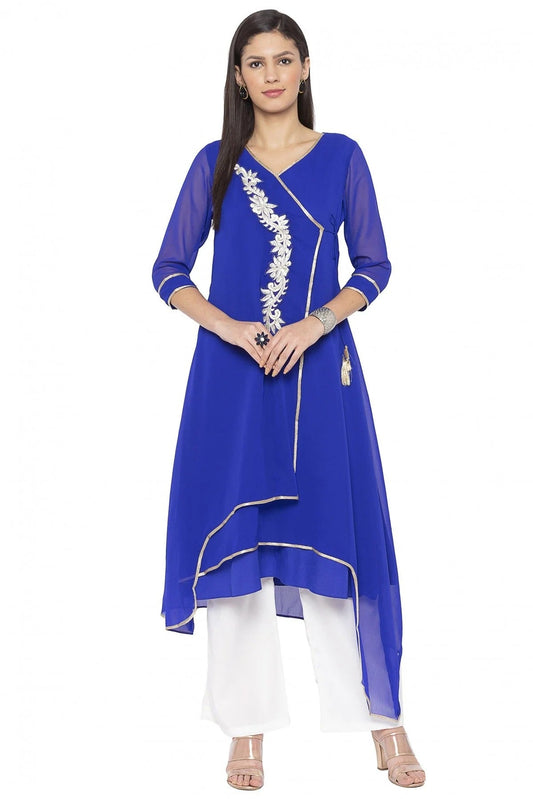 Blue Plus Size Georgette Embroidery Kurti NCKR10710132