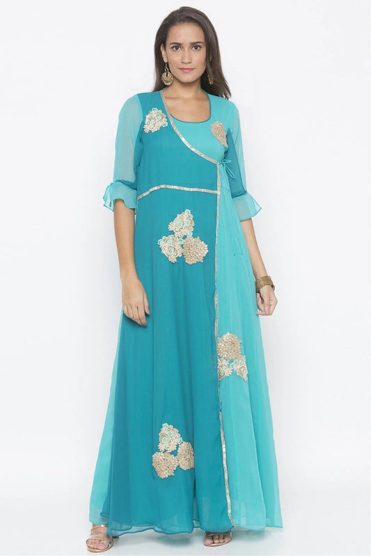 Blue Plus Size Georgette Embroidery Kurti NCKR10710385