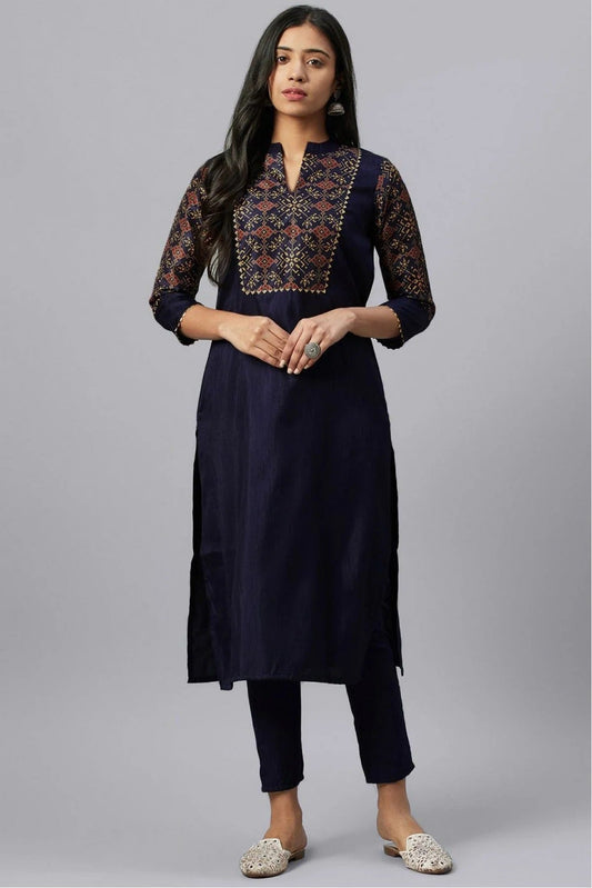 Blue Plus Size Poly Silk Party Wear Kurti NCKR10610123