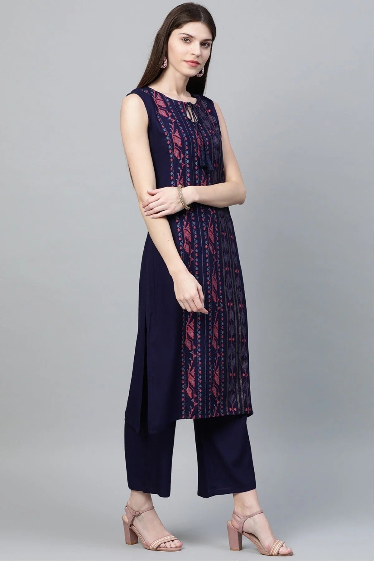 Blue Plus Size Rayon Straight Kurta Palazzo Set  NCKR10610109