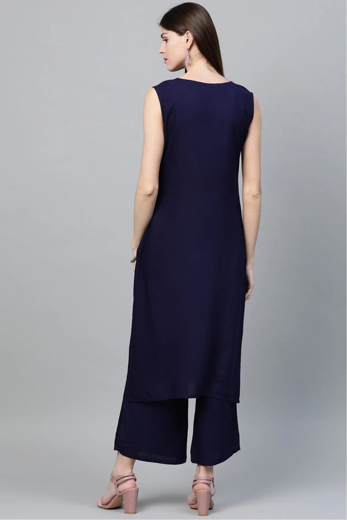 Blue Plus Size Rayon Straight Kurta Palazzo Set  NCKR10610109