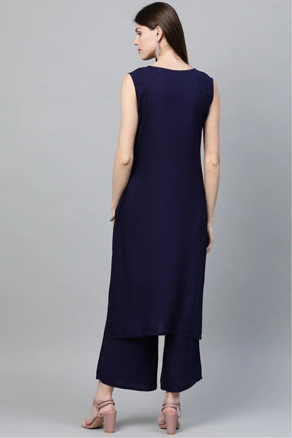 Blue Plus Size Rayon Straight Kurta Palazzo Set  NCKR10610109