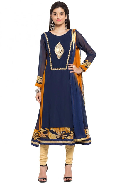 Blue Plus Size Stitched Faux Georgette Anarkali Suit NCSS10710488
