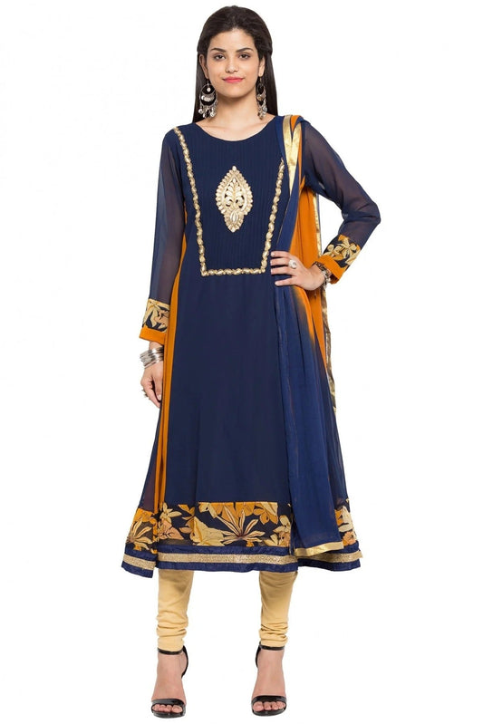 Blue Plus Size Stitched Faux Georgette Anarkali Suit NCSS10710488