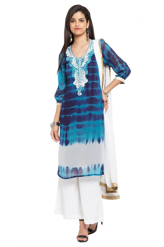 Blue Plus Size Stitched Faux Georgette Palazzo Pant Suit NCSS10710474