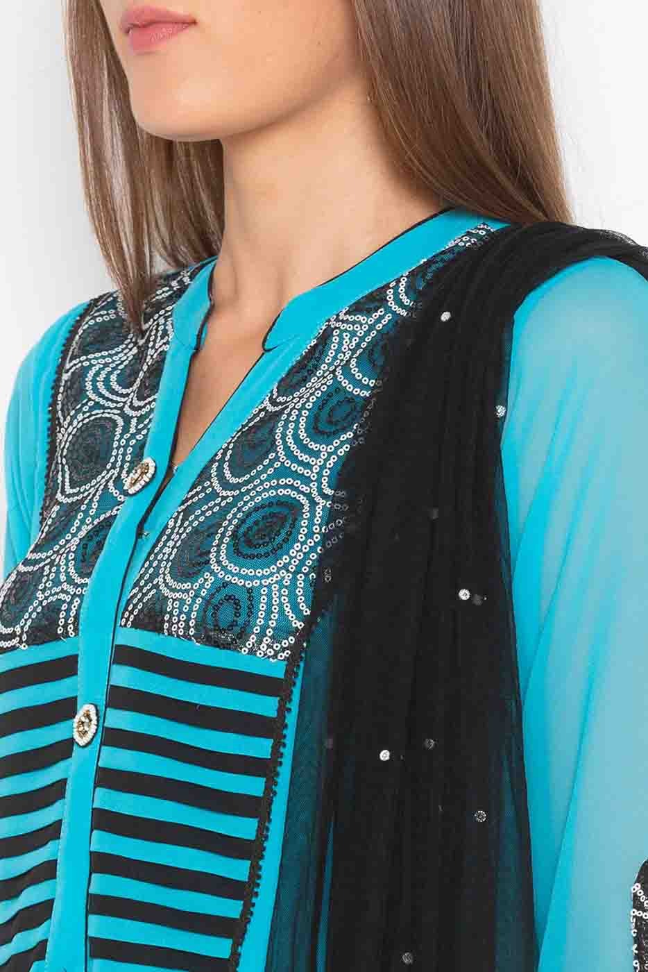 Blue Plus Size Stitched Georgette Embroidery Palazzo Pant Suit NCSS10710517