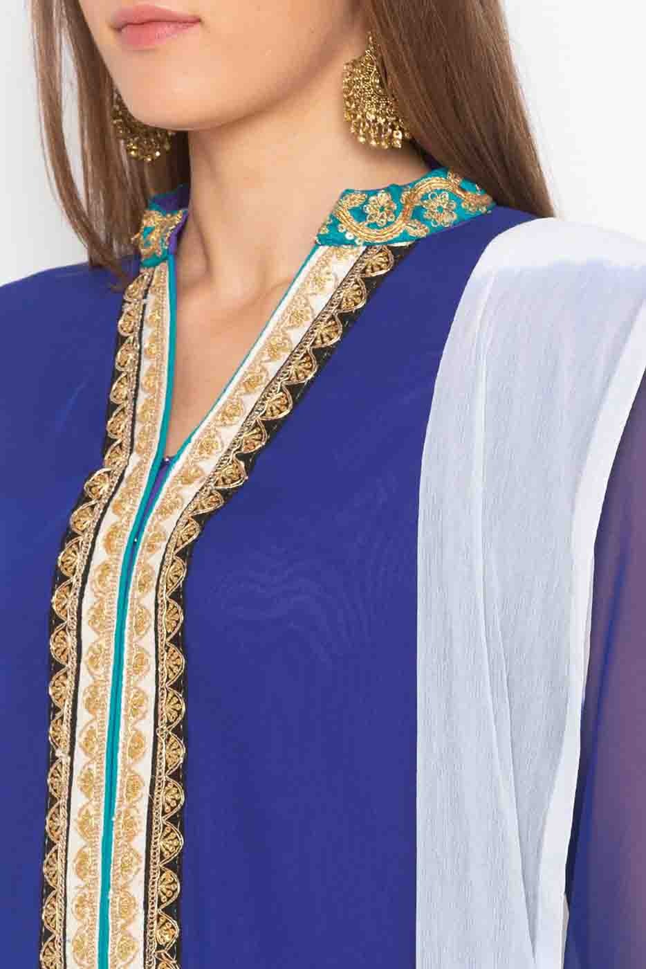 Blue Plus Size Stitched Georgette Embroidery Palazzo Pant Suit NCSS10710523