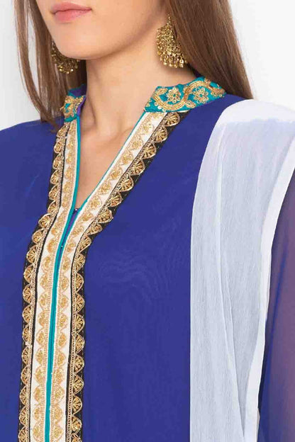 Blue Plus Size Stitched Georgette Embroidery Palazzo Pant Suit NCSS10710523
